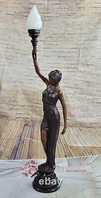 51st Grand Roman Girl Holding Torch Lamp Fixation Bronze Sculpture Statue Art