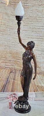 51st Grand Roman Girl Holding Torch Lamp Fixation Bronze Sculpture Statue Art