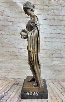 53 CM Western Art Deco Pure Bronze Young Woman Fair Office Sculpture