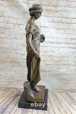 53 CM Western Art Deco Pure Bronze Young Woman Fair Office Sculpture