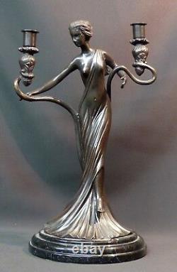 A superb bronze Art Nouveau statue sculpture candle holder 5.5kg40cm very decorative