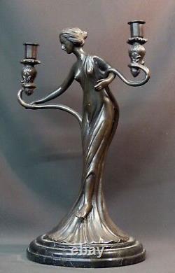 A superb bronze Art Nouveau statue sculpture candle holder 5.5kg40cm very decorative