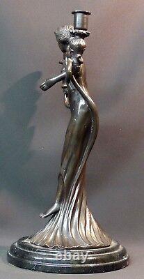 A superb bronze Art Nouveau statue sculpture candle holder 5.5kg40cm very decorative