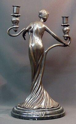 A superb bronze Art Nouveau statue sculpture candle holder 5.5kg40cm very decorative