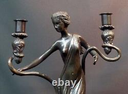 A superb bronze Art Nouveau statue sculpture candle holder 5.5kg40cm very decorative