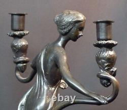 A superb bronze Art Nouveau statue sculpture candle holder 5.5kg40cm very decorative