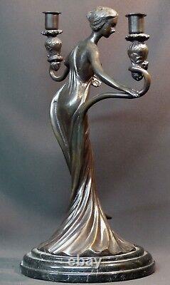 A superb bronze Art Nouveau statue sculpture candle holder 5.5kg40cm very decorative