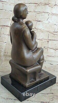 Abstract Art Mother And Child Green Skate Bronze Sculpture Marble Base Statue