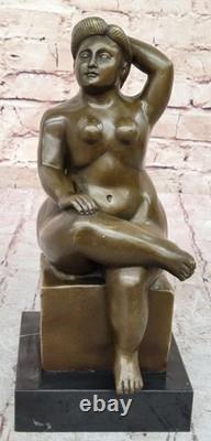 Abstract Curved Nude Woman Bronze Sculpture Signed Botero Art Figurine
