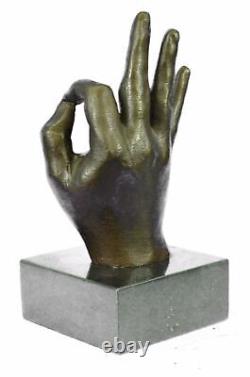 Abstract Modern Art OK Gesture Sign Bronze Sculpture Marble Base Gift