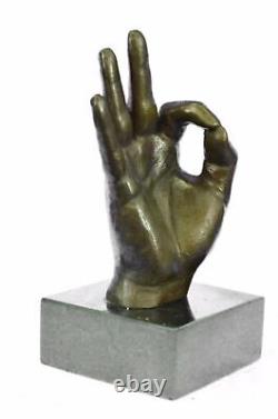 Abstract Modern Art OK Gesture Sign Bronze Sculpture Marble Base Gift
