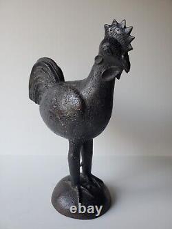 African Art Ancient Bronze Rooster Sculpture