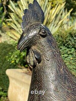 African Art Sculpture Rooster In Bronze / Nigeria/