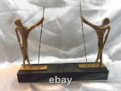 Ancienne Paire Serre Books Bronze Modernist Sculpture French Art Design 20th