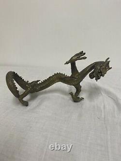 Ancienne Sculpture Bronze Dragon Chinese Beautiful Patine Epoque End 19th Art Asia