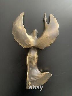 Ancient Bronze Sculpture Victory Goddess Woman Angel Wings Gold Art Deco 1920 1930