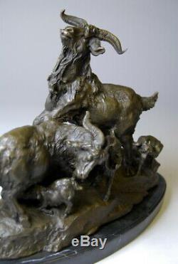 Animal Art, Group Of Goats, Bronze Sculpture Signed Milo, Free Shipping