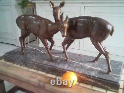 Animal Sculpture Art Deco Two Biches In Regular Patined Bronze Subject Christmas