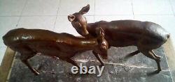 Animal Sculpture Art Deco Two Biches In Regular Patined Bronze Subject Christmas