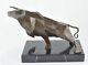 Animal Sculpture Bull In Art Deco Style And Art Nouveau Bronze Massif