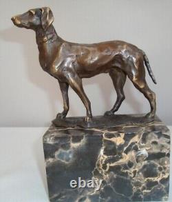 Animalier Hunting Dog Statue Sculpture in Art Deco and Art Nouveau Style Bronze