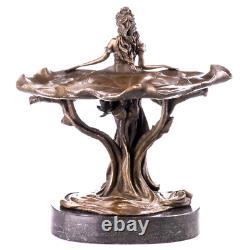 Antique Art Nouveau Bronze Figure of Woman with Water Lilies