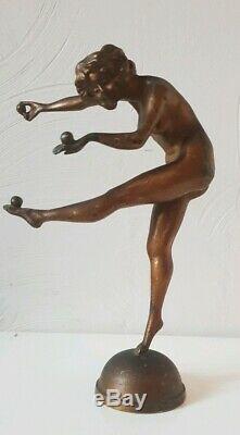 Antique Sculpture Statue Juggler Of Counter-socket Bronze Art-deco