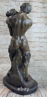 Antique Style Bronze Sculpture Statue Signed Girl with a Faun 900 Art