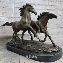 Arab Pure Blood Horses At Galop Racing Bronze Marble Statue Sculpture Art