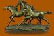 Arabian Thoroughbred Racing Horses Galloping Bronze Statue Marble Sculpture Art