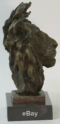 Art Deco African Lion Wildlife Bronze Bust Statue Domestic Decoration
