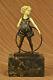 Art Deco Baby School Girl Playing Bronze Sculpture With False Os Figure Sale