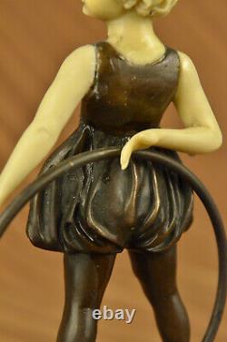 Art Deco Baby School Girl Playing Bronze Sculpture With False Os Figure Sale