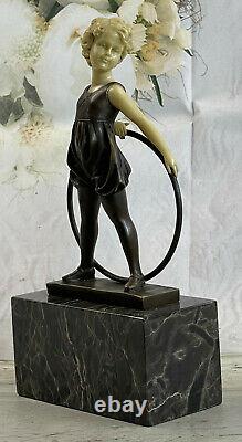 Art Deco Baby School Girl To Play Bronze Sculpture With False Os Figure Decor