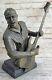 Art Deco Black Musician Music Guitar Player Bronze Trophy Sculpture Figure