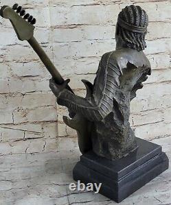 Art Deco Black Musician Music Guitar Player Bronze Trophy Sculpture Figure