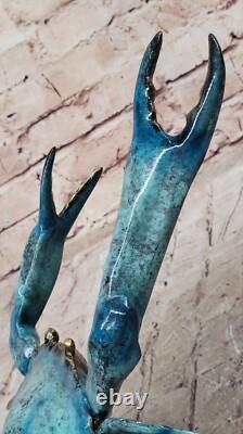 Art Deco Blue Patina Crab Lobster 100% Solid Bronze Sculpture Figurine Deal