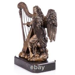 Art Deco Bronze Angel Sculpture on Black Marble After Milo