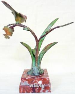 Art Deco Bronze Animal J. Brault. A Bird On A Flowering Branch