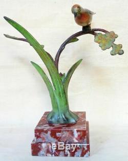 Art Deco Bronze Animal J. Brault. A Bird On A Flowering Branch