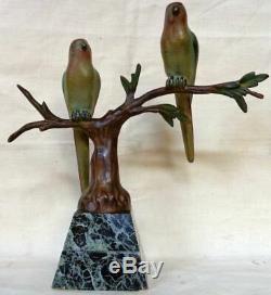 Art Deco Bronze Animal J. Brault. Two Connected Parakeets