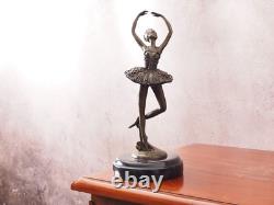 Art Deco Bronze Ballerina Sculpture Dancer Figurine on Marble Base 28cm