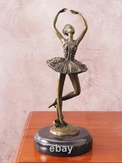 Art Deco Bronze Ballerina Sculpture Dancer Figurine on Marble Base 28cm