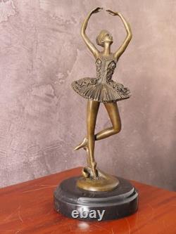 Art Deco Bronze Ballerina Sculpture Dancer Figurine on Marble Base 28cm