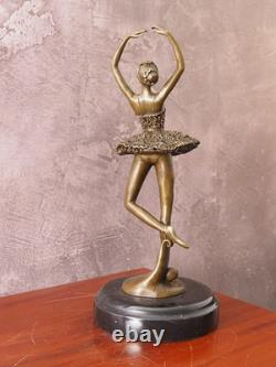Art Deco Bronze Ballerina Sculpture Dancer Figurine on Marble Base 28cm
