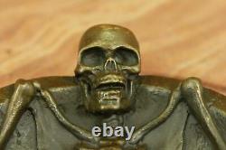 Art Deco Bronze Figurative Head Of Death Skeleton Statue Sculpture Figurine