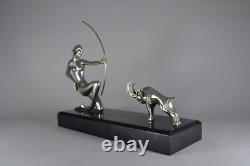 Art Deco Bronze Huntress and Ibex / yellowing in pictures is due to lighting
