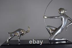 Art Deco Bronze Huntress and Ibex / yellowing in pictures is due to lighting