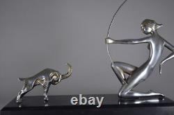 Art Deco Bronze Huntress and Ibex / yellowing in pictures is due to lighting