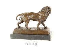 Art Deco Bronze Lion Sculpture on a Black Marble Base Signed